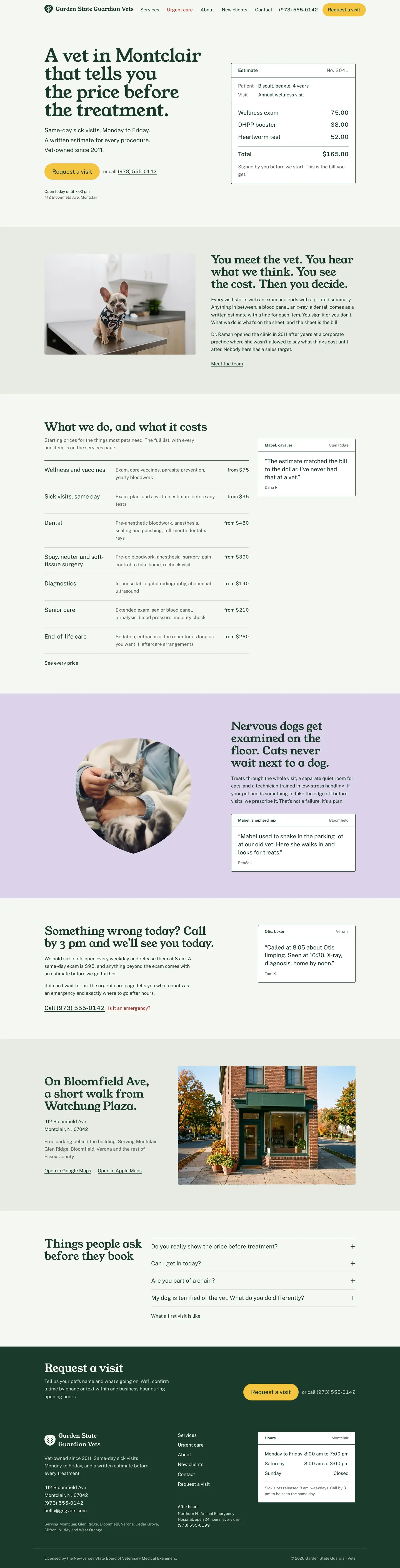 The Garden State Guardian Vets home page, from top to bottom