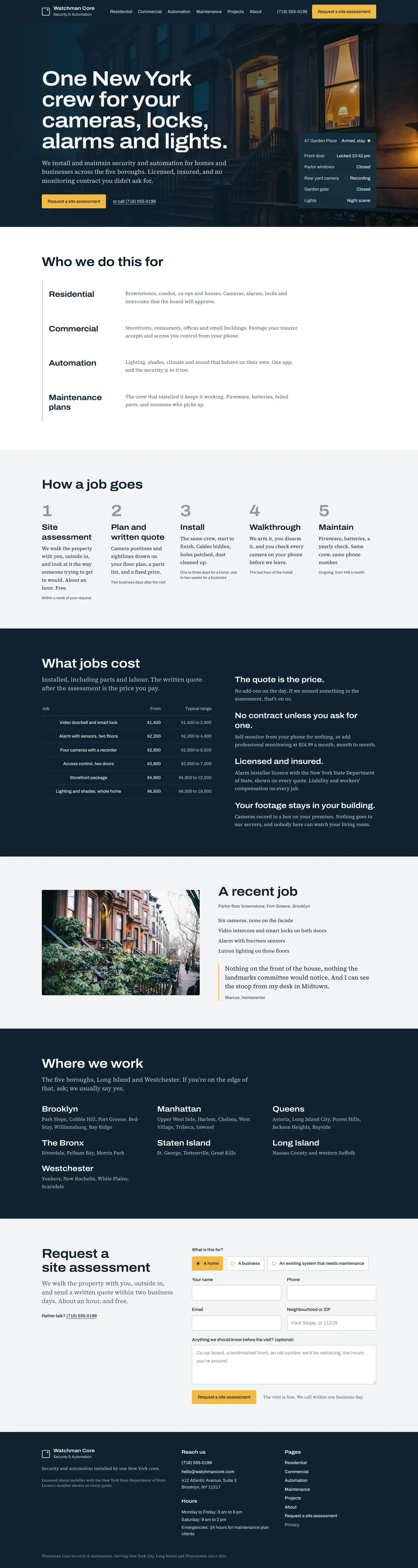The Watchman Core home page, from top to bottom
