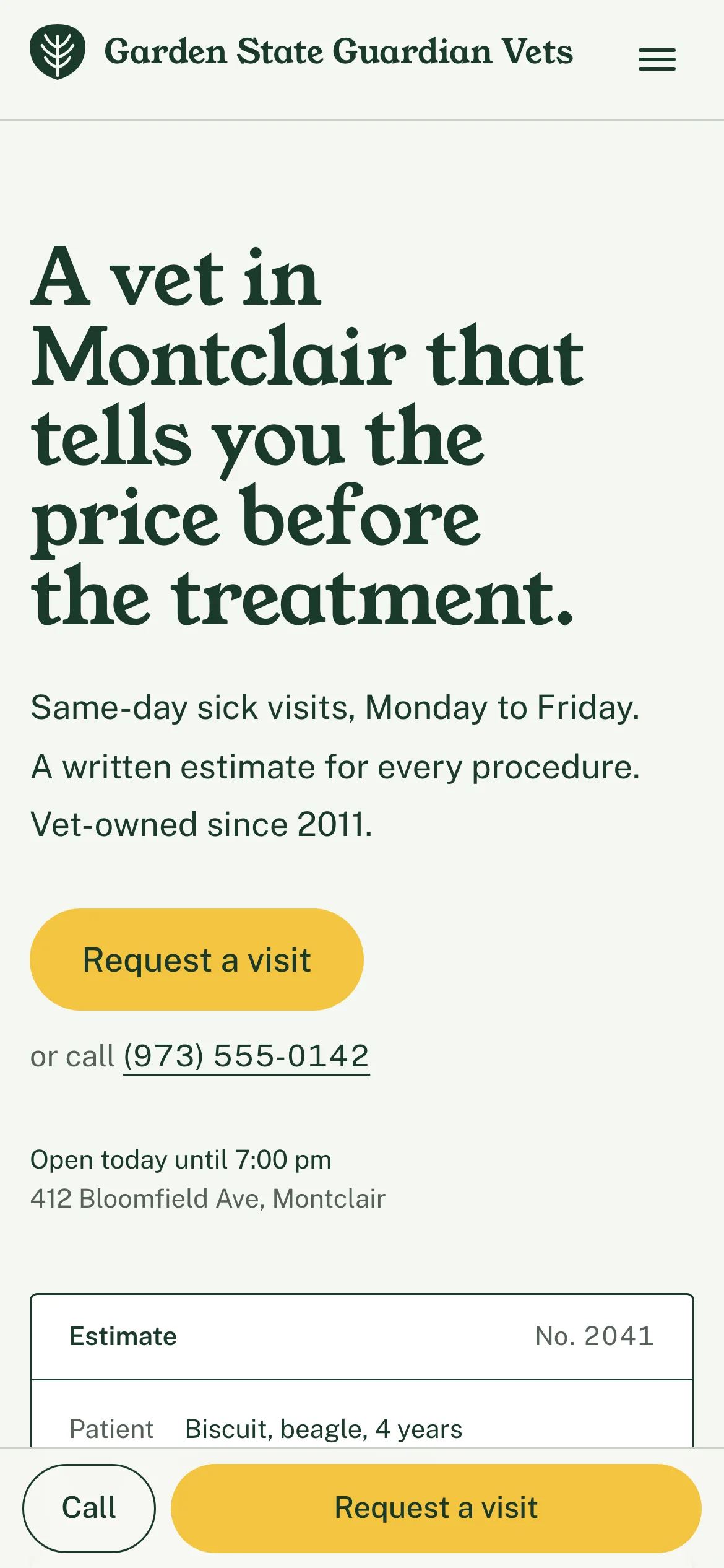 The Garden State Guardian Vets website on a phone