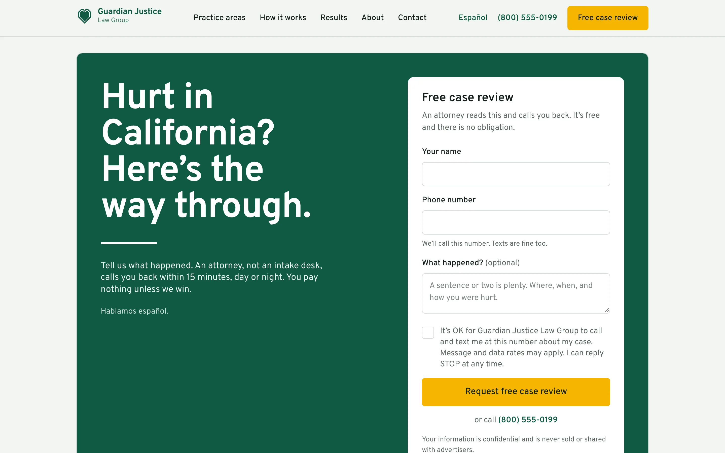 The Guardian Justice Law Group website