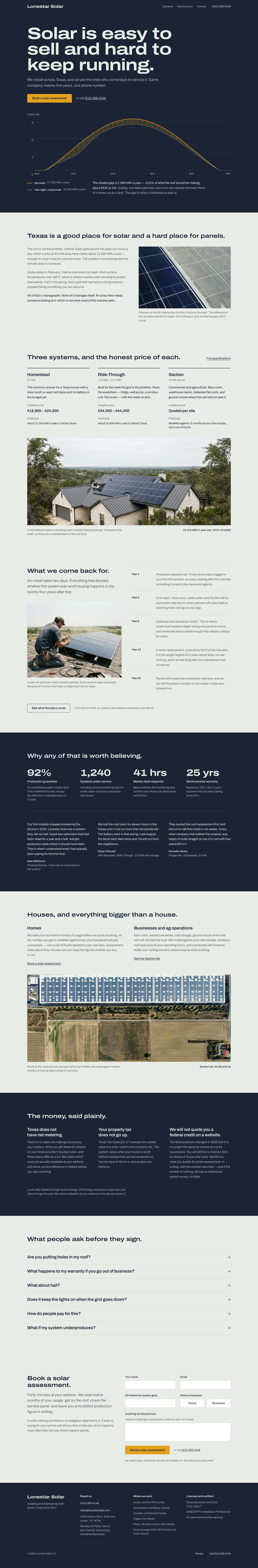 The Lonestar Solar home page, from top to bottom