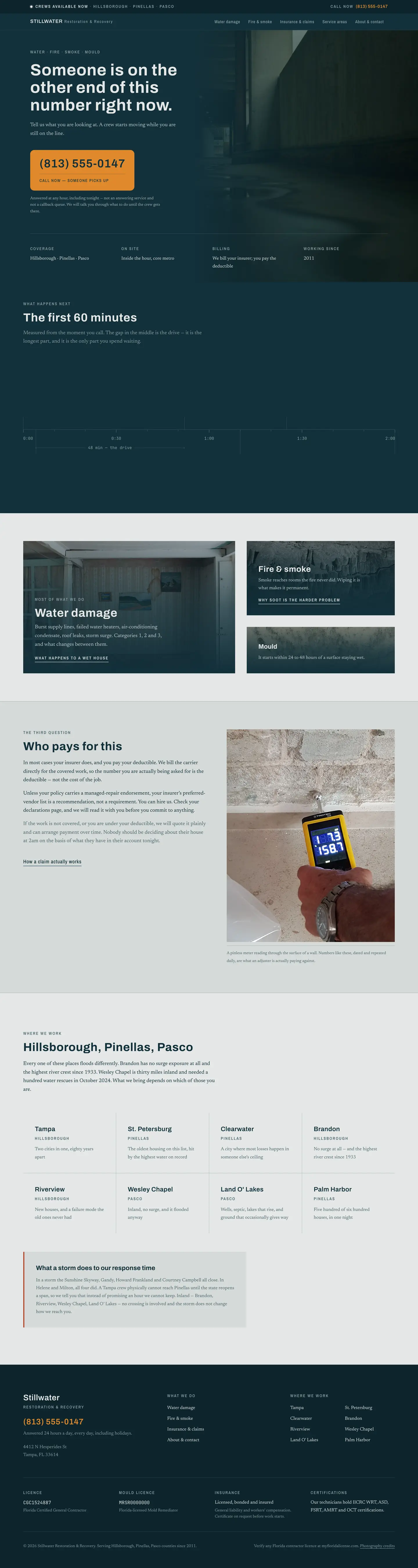 The Stillwater Restoration & Recovery home page, from top to bottom